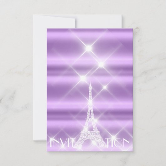 Eiffel Tower Paris Funkelnd Stars Lila Diamond Einladung (Vorderseite)