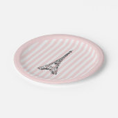 Eiffel Tower Paris Illustration Pink Stripe Pappteller (Schrägansicht)