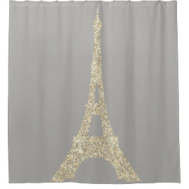 Eiffel Tower Paris Imitats Glam Gold Grau Crystals Duschvorhang