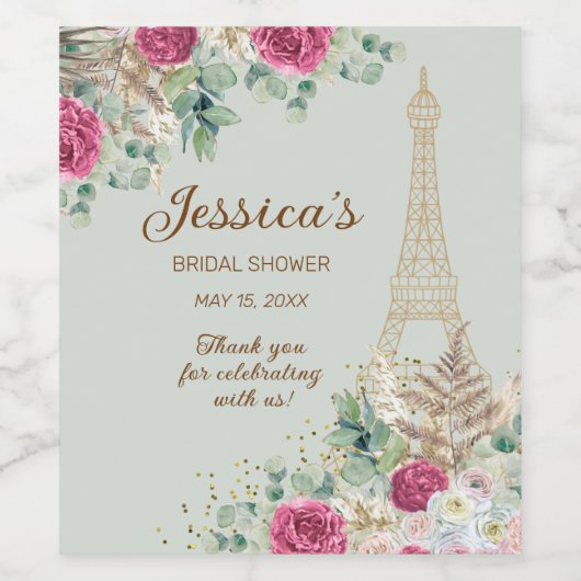 Eiffel Tower Paris Mint Green Brautparty Weinetikett (Einzelnes Label)