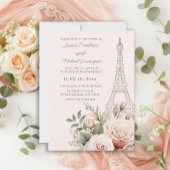Eiffel Tower Paris Pink Roses Wedding Einladung
