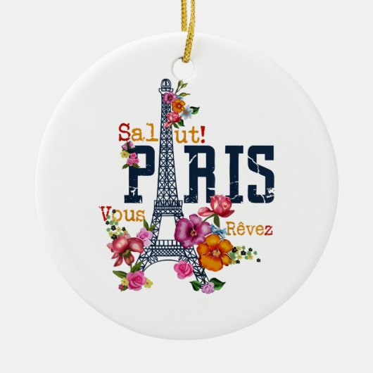 Eiffel Tower Paris Shirt Salut Frische Pasta mache Keramik Ornament (Vorne)