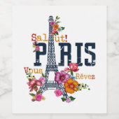 Eiffel Tower Paris Shirt Salut Frische Pasta mache Weinetikett (Einzelnes Label)