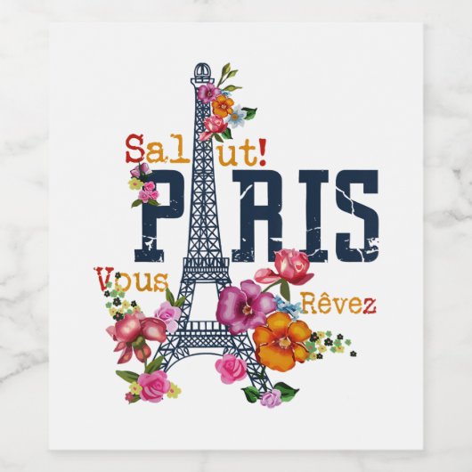 Eiffel Tower Paris Shirt Salut Frische Pasta mache Weinetikett (Einzelnes Label)