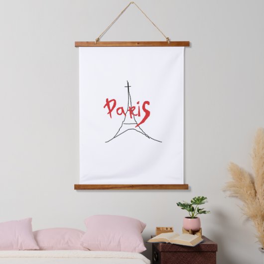 Eiffel Tower Paris Sketch Wandteppich Mit Holzrahmen (Schlafzimmer)