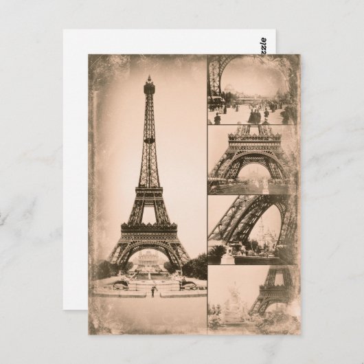 Eiffel Tower Paris Vintag Collage Postkarte (Vorne/Hinten)