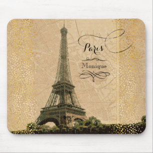 Eiffel Tower Paris Vintag Map Monogram Name Mousepad