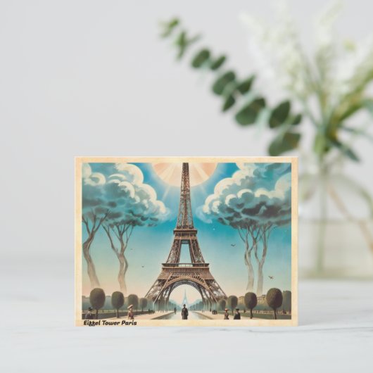 Eiffel Tower Paris Vintage Travel Postkarte (Stehend Vorderseite)