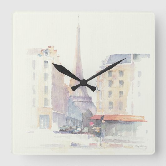 Eiffel Tower | Paris Watercolor Quadratische Wanduhr (Vorderseite)