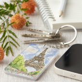 Eiffel Tower Paris Watercolor Schlüsselanhänger (Vorderseite rechts)