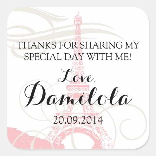 Eiffel Tower Paris Wedding Quadratischer Aufkleber (Vorderseite)