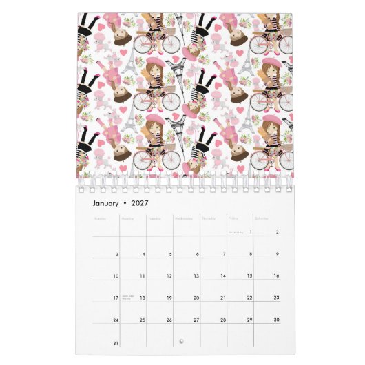 Eiffel Tower Parisian Girl Paris Flower Pink Heart Kalender (Jan 2027)