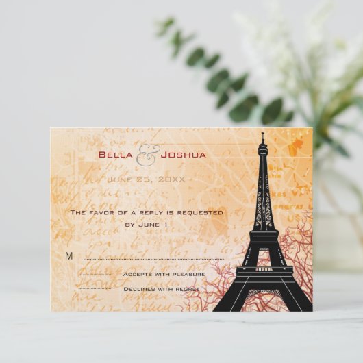 Eiffel Tower Peach UAWG RSVP Karte (Stehend Vorderseite)
