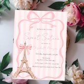 Eiffel Tower Pink Bow Pink Stripes Sweet 16 Einladung