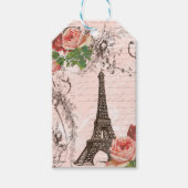 Eiffel Tower Pink Rote Rosen Französisches Script Geschenkanhänger (Vorderseite)