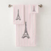 Eiffel Tower Pink Stripe Bath Towel Set (Insitu)