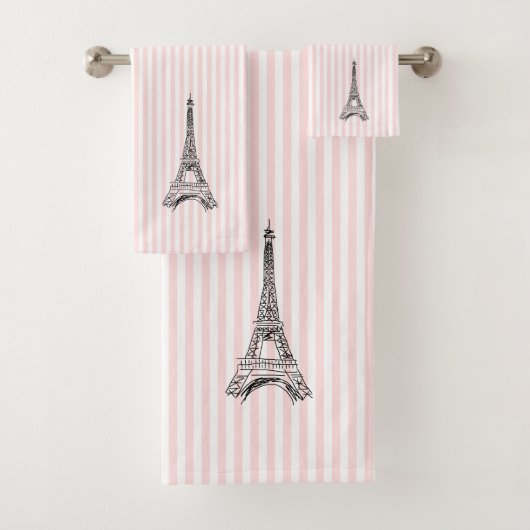 Eiffel Tower Pink Stripe Bath Towel Set (Insitu)