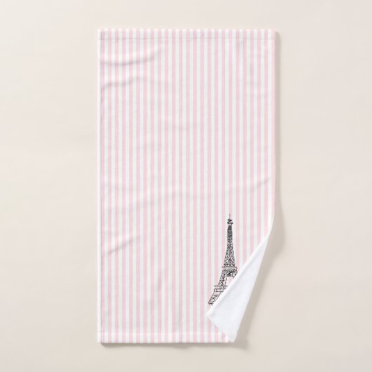 Eiffel Tower Pink Stripe Bath Towel Set (Handtuch)