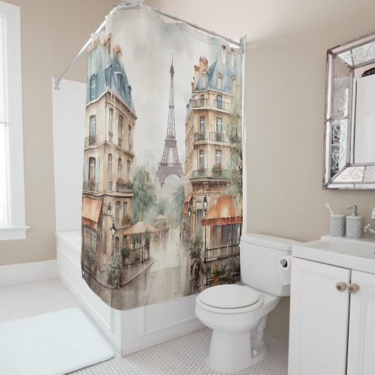 Eiffel Tower Rainy Day Paris Duschvorhang (Beispiel)