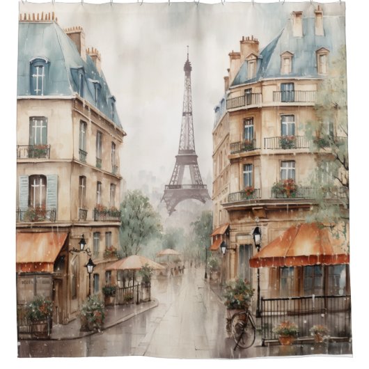 Eiffel Tower Rainy Day Paris Duschvorhang (Vorderseite)