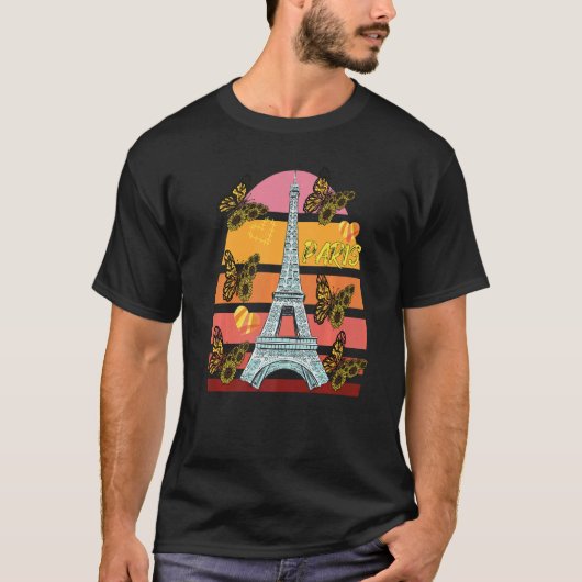 Eiffel Tower Retro Butterfly Paris Hearts France L T-Shirt (Vorderseite)
