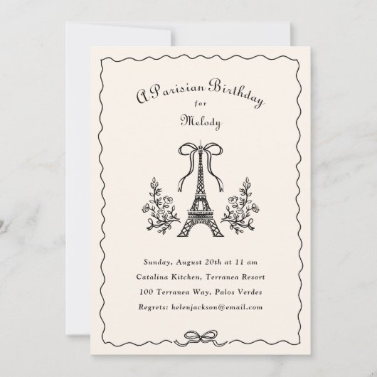 Eiffel Tower Ribbons Bow Parisian Birthday Party Einladung (Vorderseite)