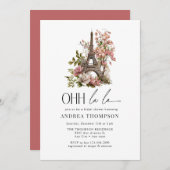 Eiffel Tower | Rosa-Brautparty Einladung (Vorne/Hinten)