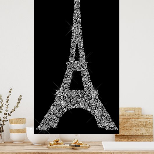 Eiffel Tower Silver Gray Swarovski Crystals Paris Poster (Küche)