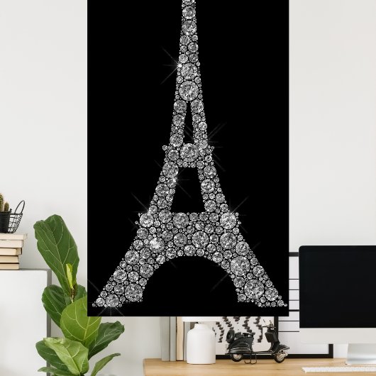 Eiffel Tower Silver Gray Swarovski Crystals Paris Poster (Heimbüro)