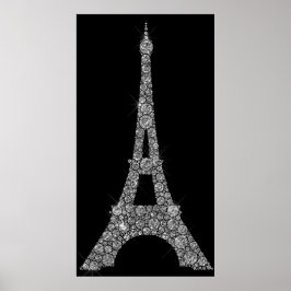 Eiffel Tower Silver Gray Swarovski Crystals Paris Poster