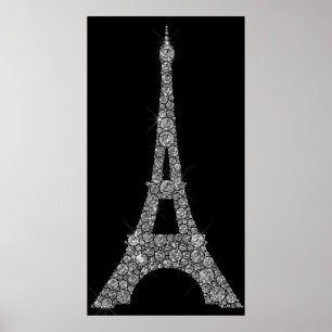 Eiffel Tower Silver Gray Swarovski Crystals Paris Poster