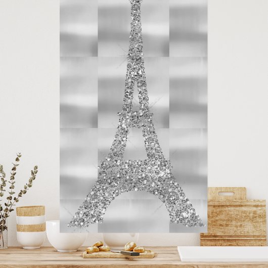 Eiffel Tower Silver Gray Swarovski Crystals Paris Poster (Küche)