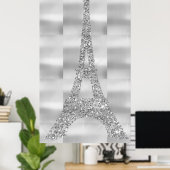 Eiffel Tower Silver Gray Swarovski Crystals Paris Poster (Heimbüro)