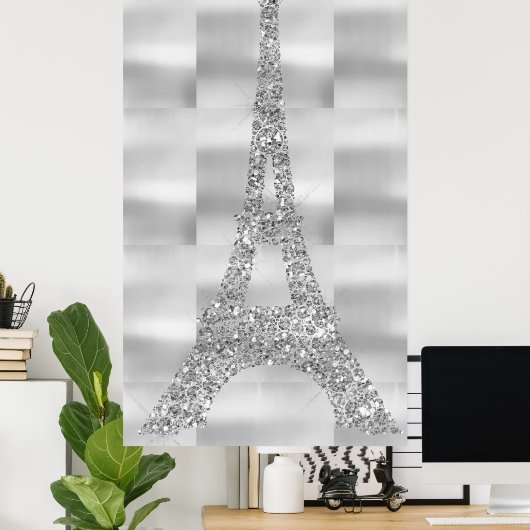 Eiffel Tower Silver Gray Swarovski Crystals Paris Poster (Heimbüro)