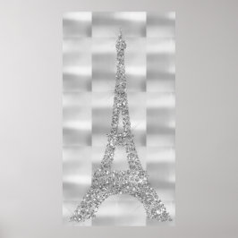 Eiffel Tower Silver Gray Swarovski Crystals Paris Poster