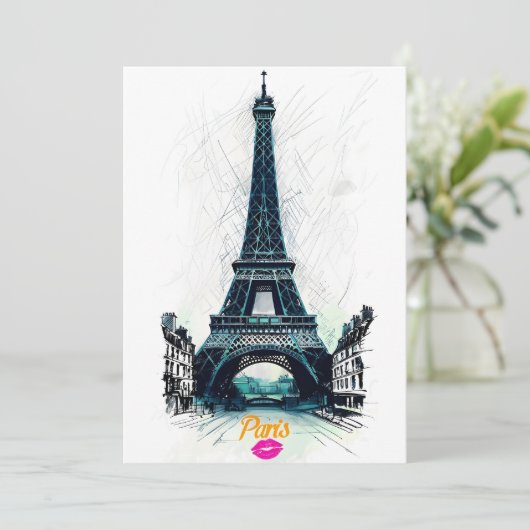 Eiffel Tower Sketch Print, Line Drawing, Paris Einladung (Stehend Vorderseite)