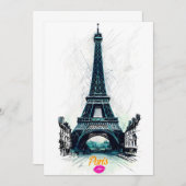 Eiffel Tower Sketch Print, Line Drawing, Paris Einladung (Vorne/Hinten)