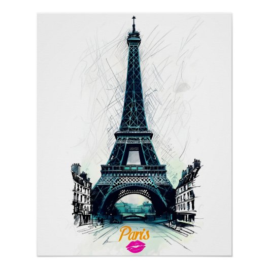 Eiffel Tower Sketch Print, Line Drawing, Paris Poster (Vorderseite)
