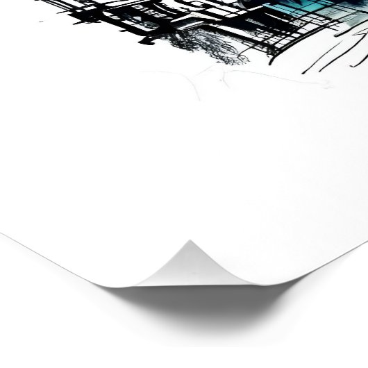 Eiffel Tower Sketch Print, Line Drawing, Paris Poster (Ecke)