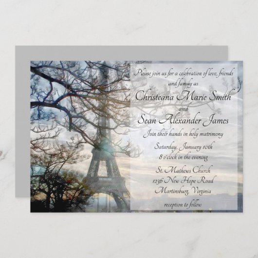 Eiffel Tower Spring Sunrise Watercolor Einladung (Vorne/Hinten)