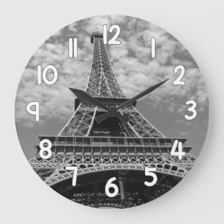 Eiffel Tower Wall Clock – Black and White Paris Ho Große Wanduhr