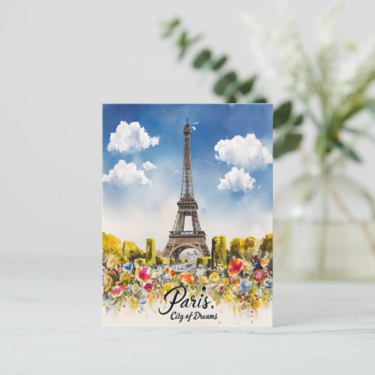 Eiffel Tower Watercolor Dream Postkarte (Stehend Vorderseite)
