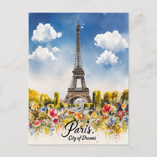 Eiffel Tower Watercolor Dream Postkarte (Vorderseite)