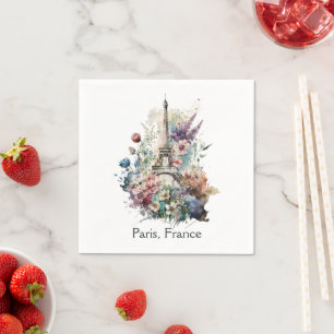 Eiffel Tower Watercolor Florals Paris Frankreich Serviette