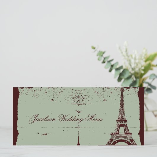 Eiffel Tower Wedding Menus Menükarte (Stehend Vorderseite)