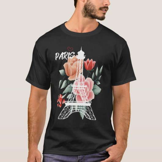 Eiffel Tower with Rose Love Paris France Souvenir  T-Shirt (Vorderseite)
