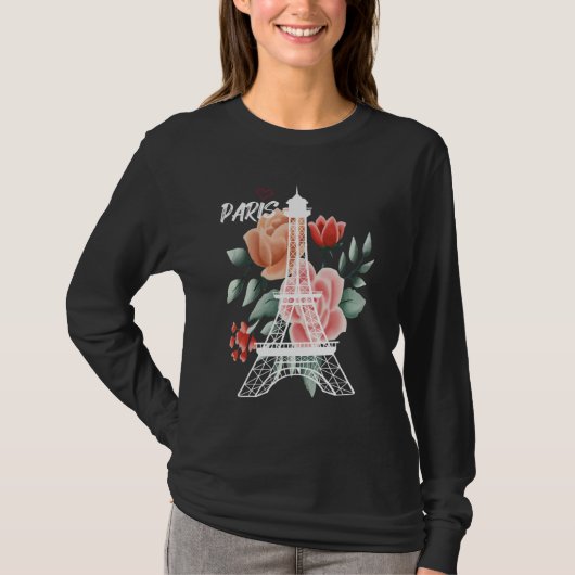 Eiffel Tower with Rose Love Paris France Souvenir  T-Shirt (Vorderseite)
