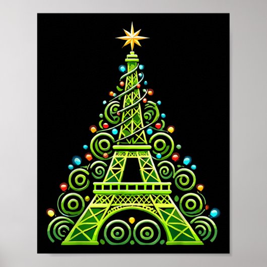 Eiffel Tower Wrapped In Christmas Tree Lights Fren Poster (Vorne)