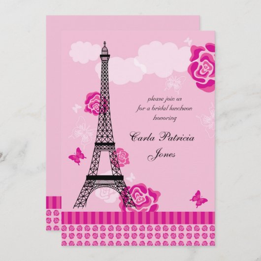 Eiffel-Turm-französische Brautparty-Einladung Einladung (Vorne/Hinten)