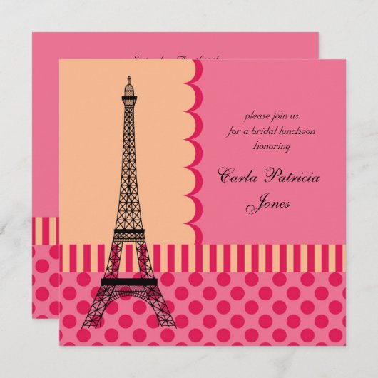 Eiffel-Turm-französische Brautparty-Einladung Einladung (Vorne/Hinten)